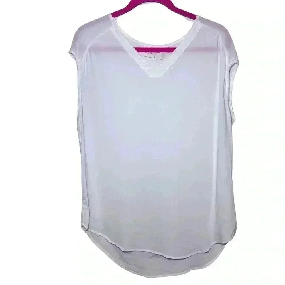 Chico’s Women’s Solid White Sheer Sleeveless Flowy Blouse Size 1 Medium